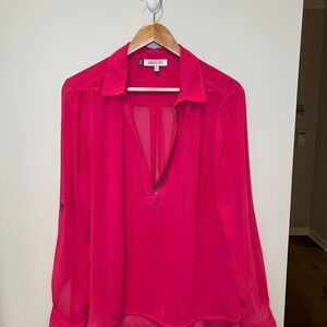 Jennifer Lopez Hot Pink Roll-tab Long Sleeve Sheer Shirt - Size L - Kohls